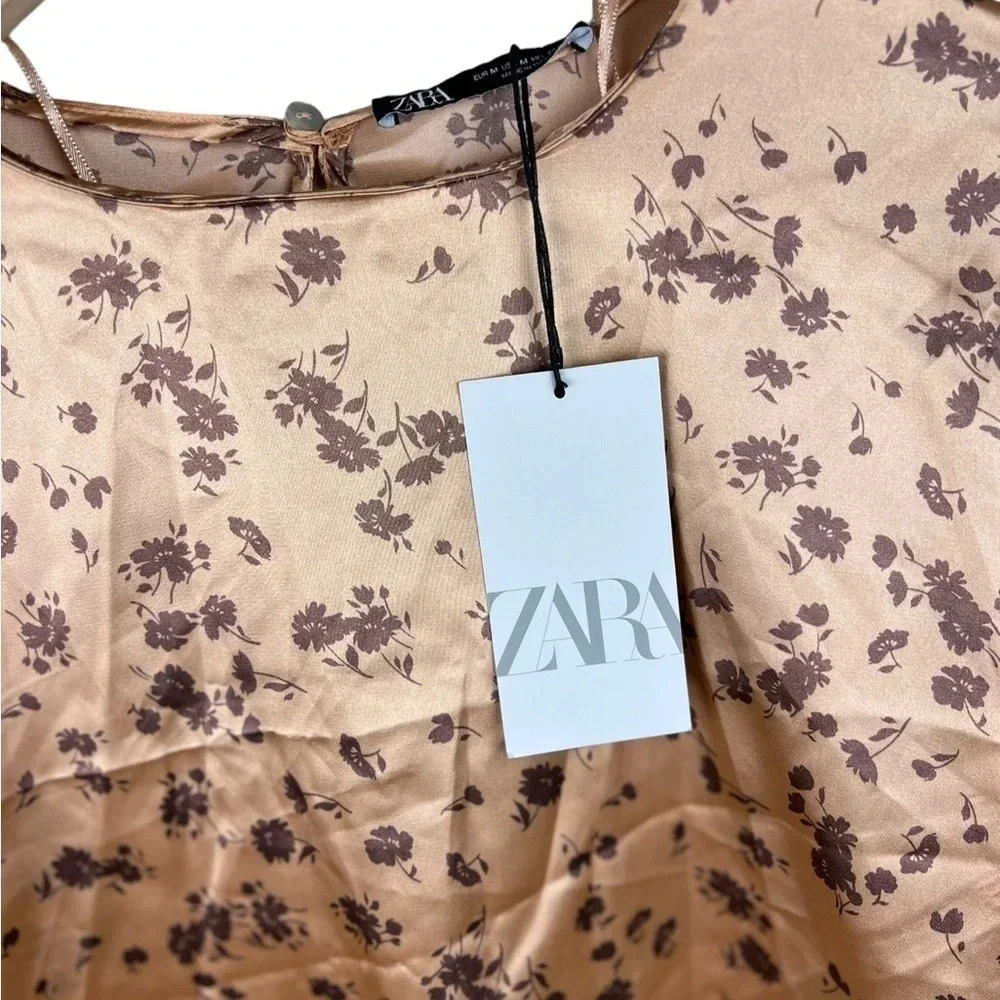 Zara • Floral Satin Matching Crop Blouse & Midi Skirt Set